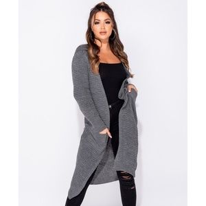 Grey Knit Maxi Length Cardigan